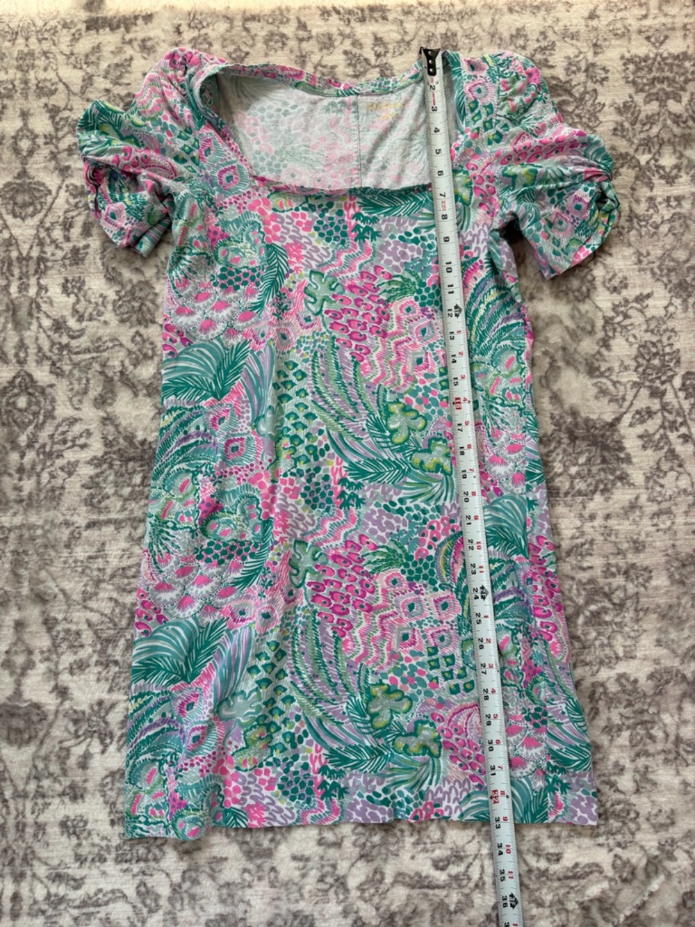 Lilly Pulitzer Pink & Green Tropical Print Puff-Sleeve Dress